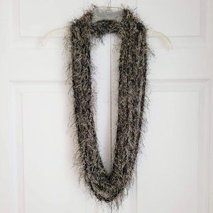 Black and White Infinity Scarf - Soft and Fuzzy - Multi-Strand - Eyelash Yarn